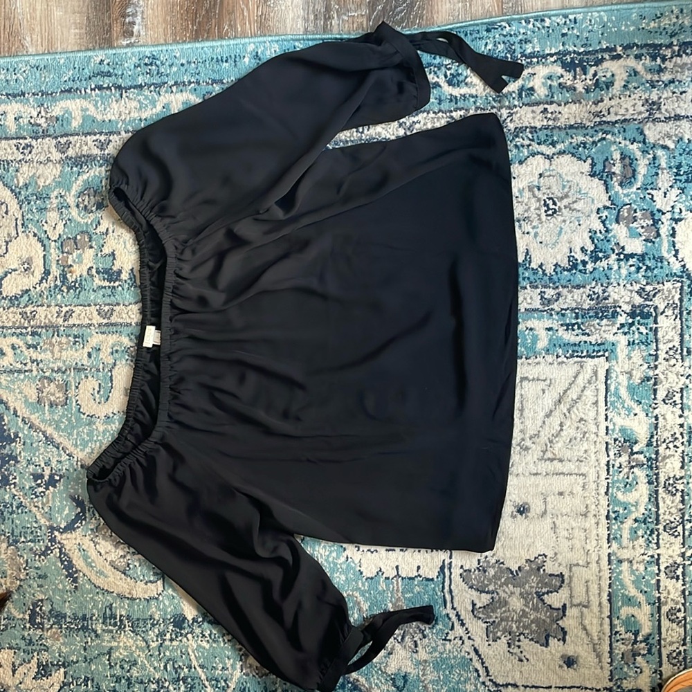 Off the shoulder, black blouse
